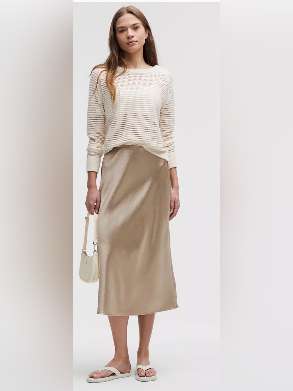 NWT Lululemon Satin Midi Skirt Gold Metallic High Rise XL